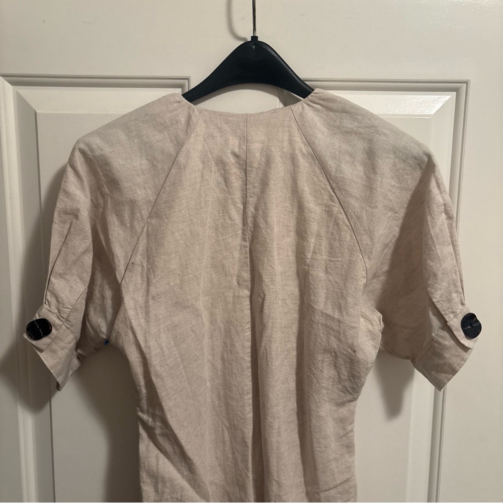 NA-KD BUTTONED LINEN DRESS V-NECK PUFF SLEEVES SAND SIZE SMALL - Picture 11 of 13